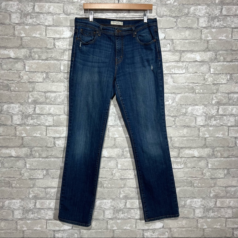 Levi's 505 Women's 14 Long Straight Leg Jeans Zip Fly Dark Wash Blue Jeans